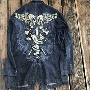 Gear Seven Collection Skull Embroidery Jean Jacket Size M Mens Blue Denim Coat